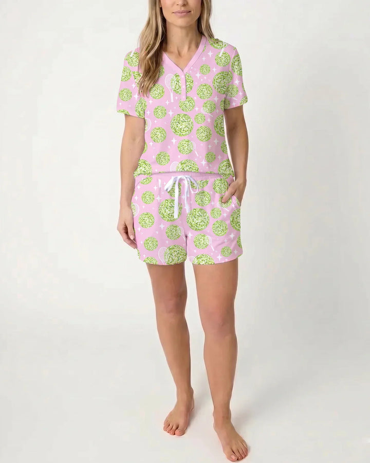 Tennis Disco Girl Party Matching Women Short Sleeve Short Pajama Set