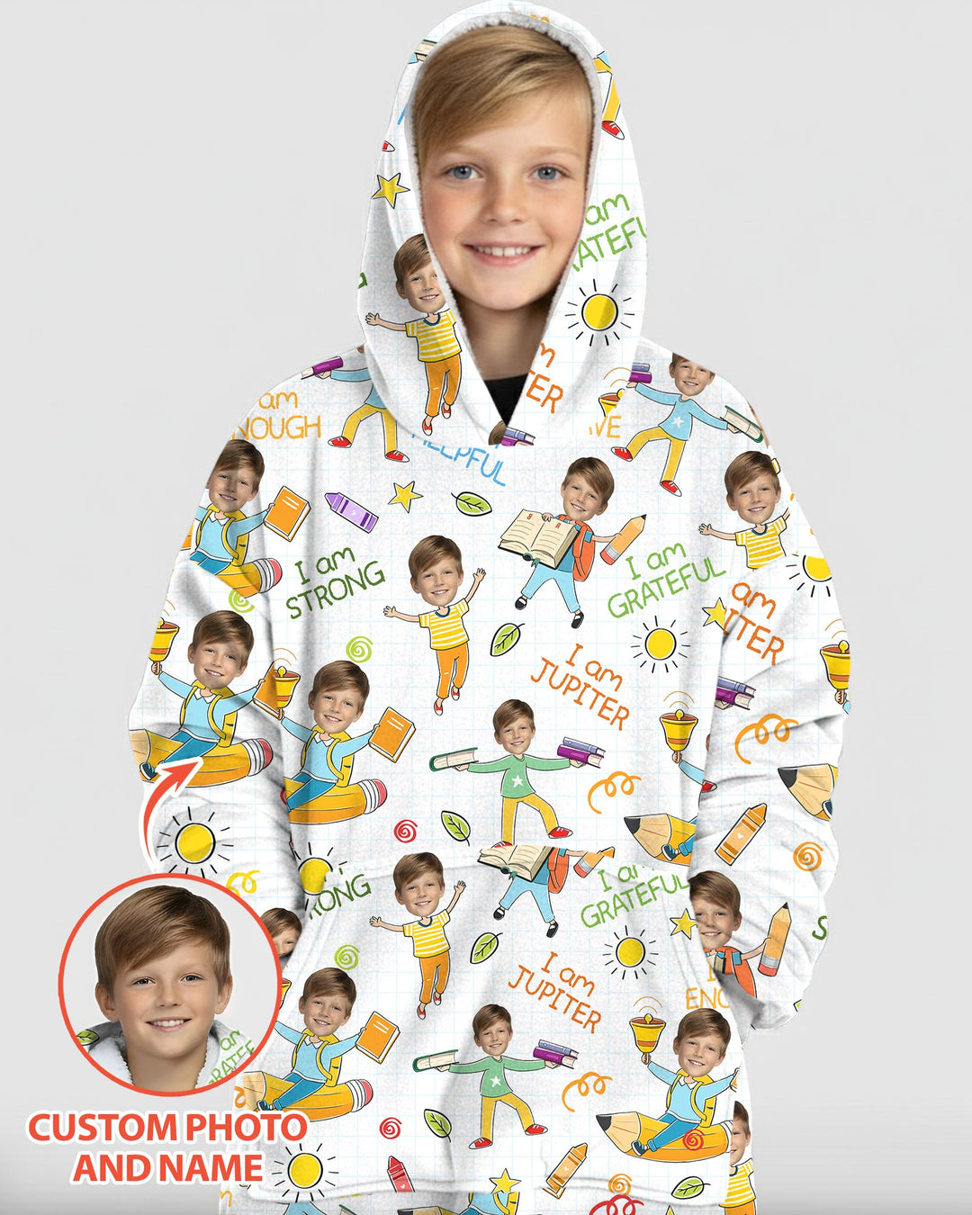 Custom Photo Kid Affirmations I Am Kind Bamboo Blanket Hoodie