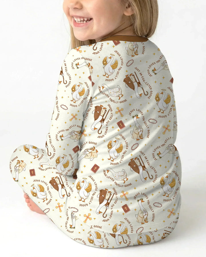 Jesus Loves You Silly Goose Bamboo Two Piece Long Sleeve Pajama Set