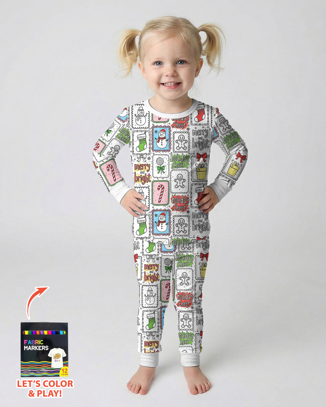 Merry Christmas Colorable  Bamboo Two Piece Long Sleeve Pajama Set