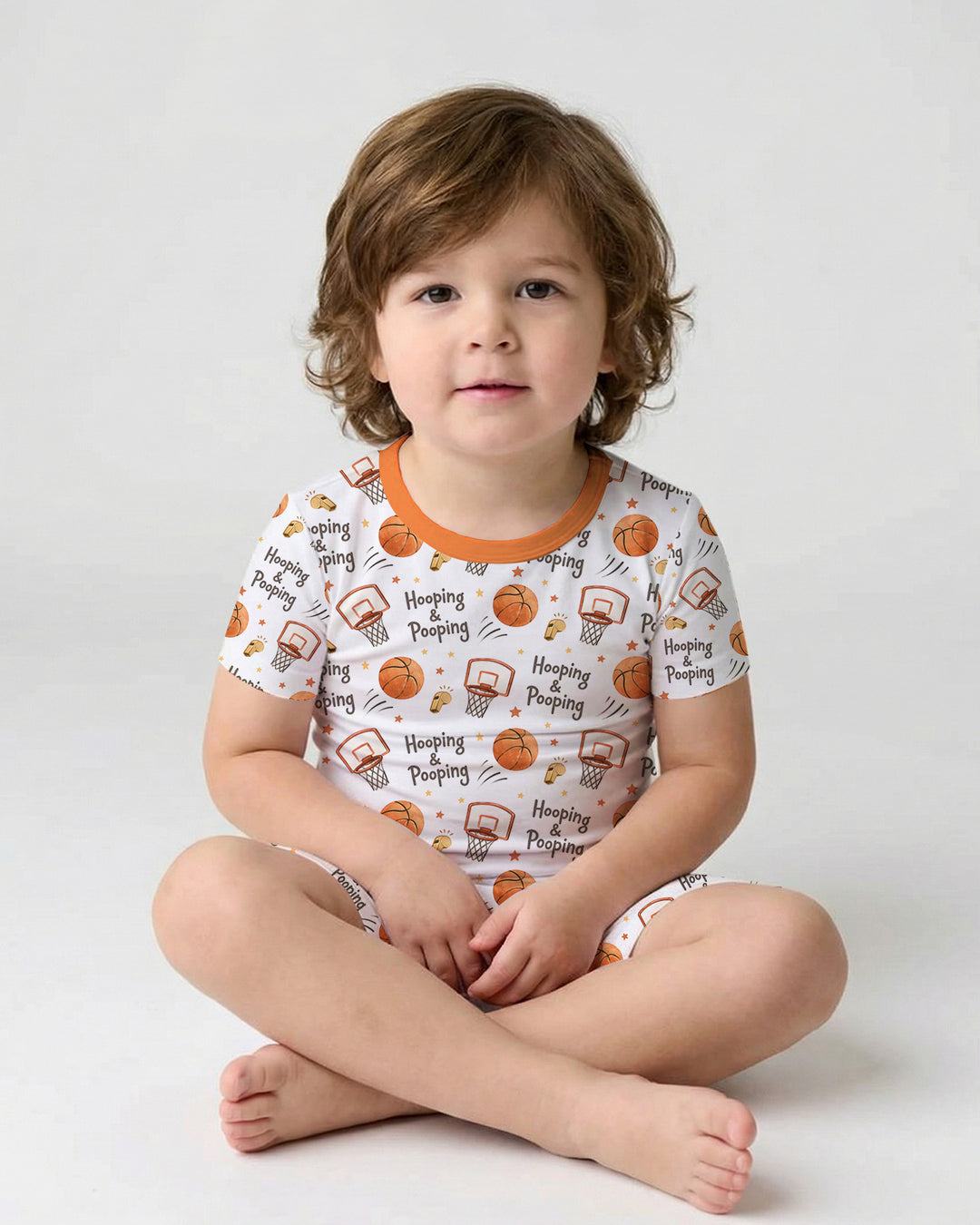 Funny Basketball Hooping & Pooping Bamboo Two Piece Short Sleeve Shorts Pajama Set