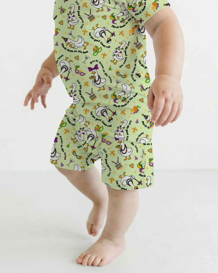 Mardi Gras Silly Goose Bamboo Two Piece Short Sleeve Shorts Pajama Set
