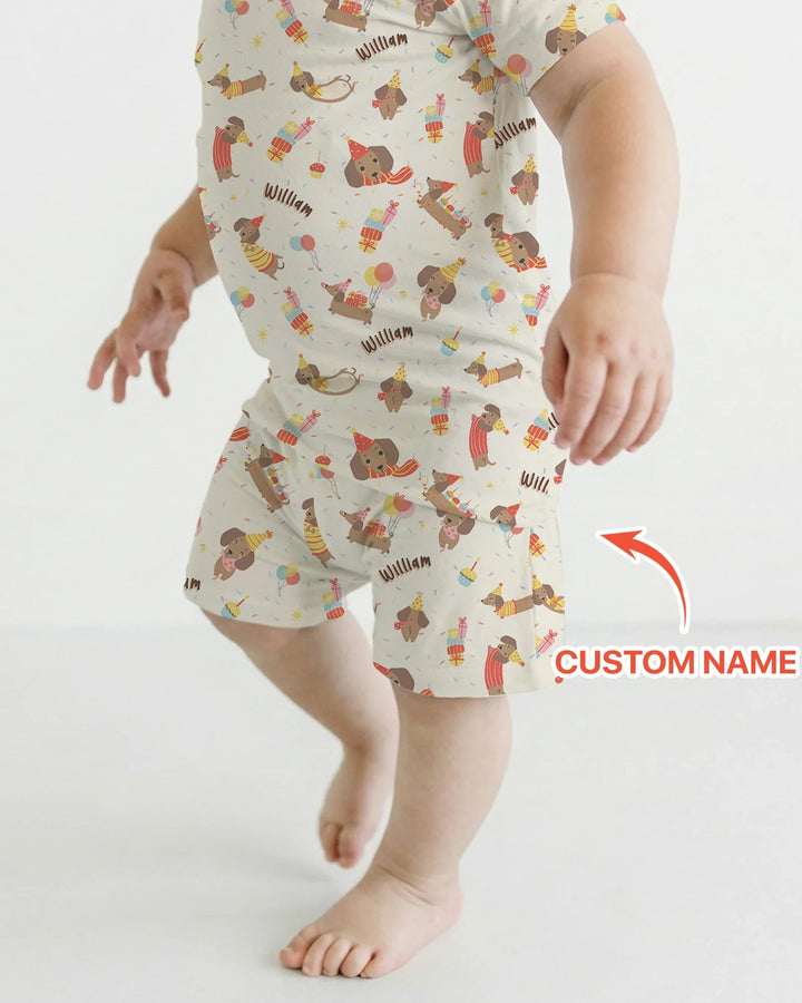 Dachshund Birthday Bamboo Two Piece Short Sleeve Shorts Pajama Set