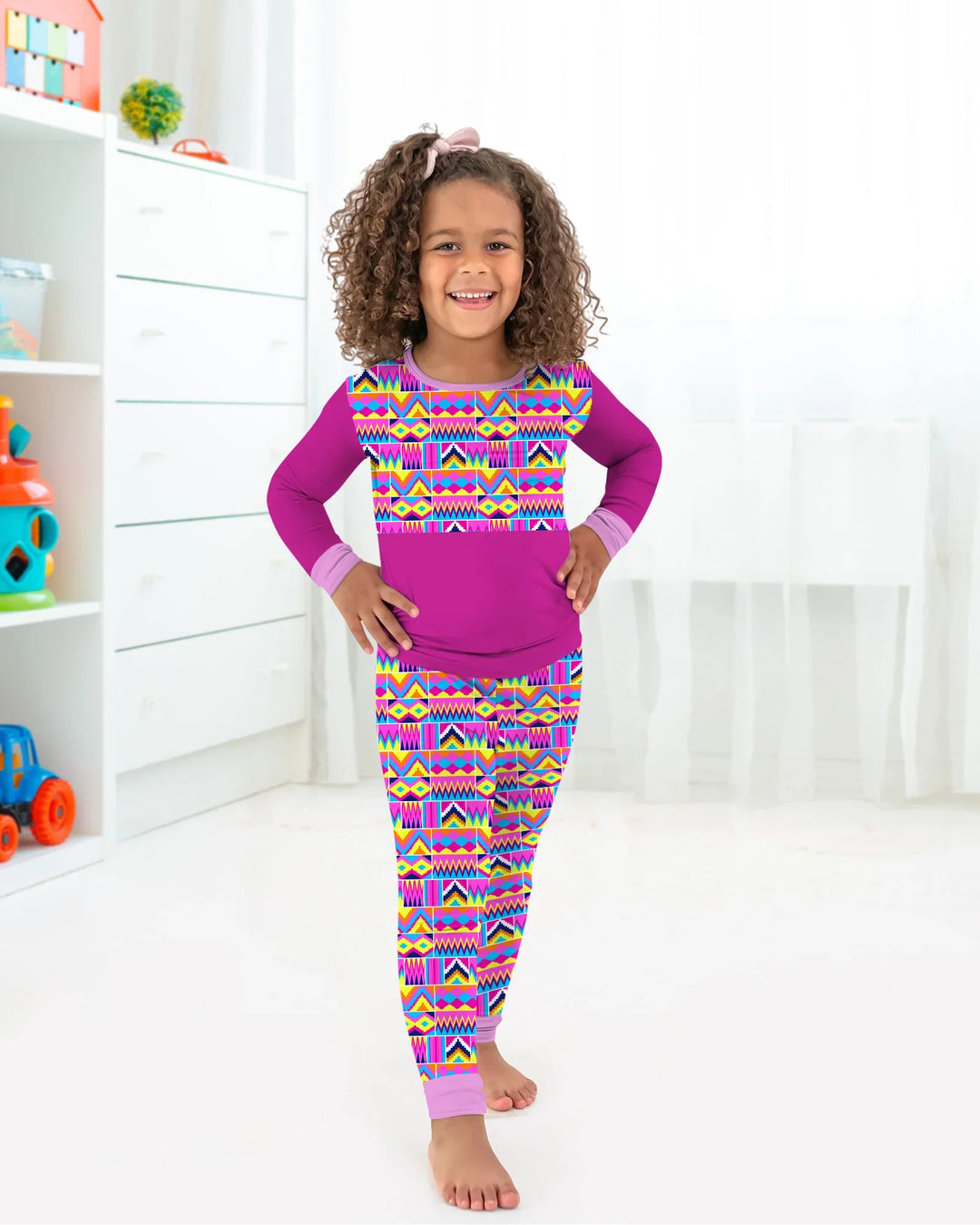 Kente Vibes Family Matching Bamboo Two Piece Long Sleeve Pajama Set