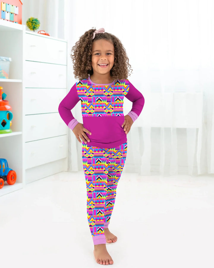 Kente Vibes Family Matching Bamboo Two Piece Long Sleeve Pajama Set