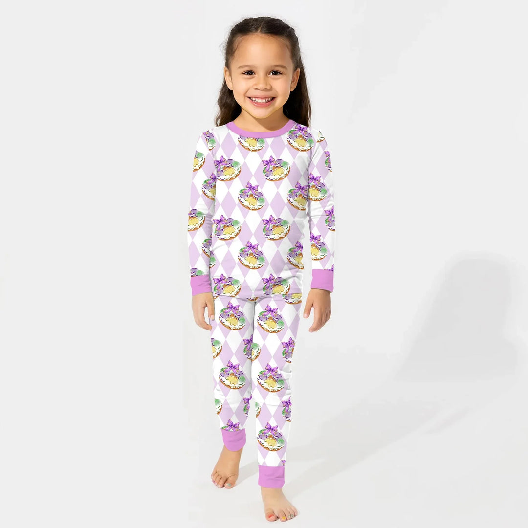 Mardi Gras Donut Bamboo Two Piece Long Sleeve Pajama Set
