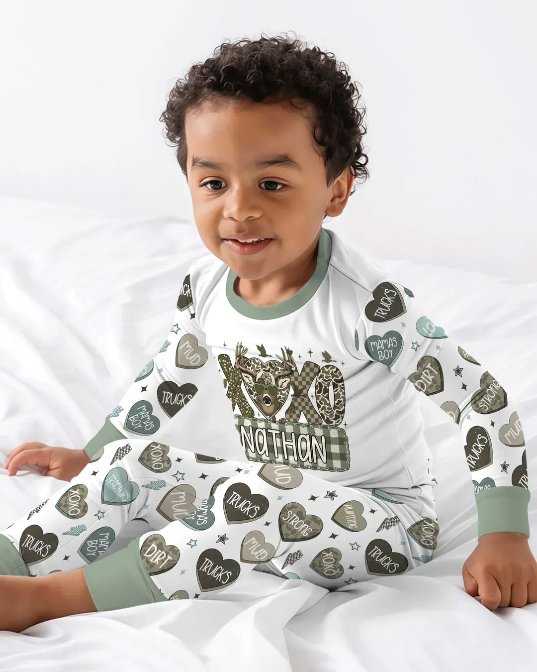 Personalized Hunting Sweethearts Candy Daddy & Me Matching Bamboo Two Piece Long Sleeve Pajama Set