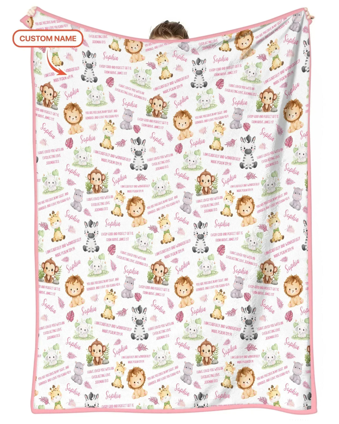 Custom Name Bible Verse Safari Animal Bamboo Blanket