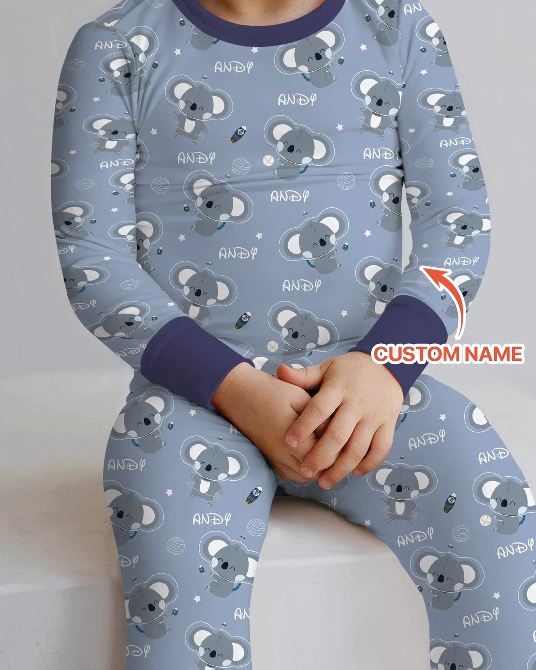 Custom Name Cosmic Koala Bamboo Two Piece Long Sleeve Pajama Set