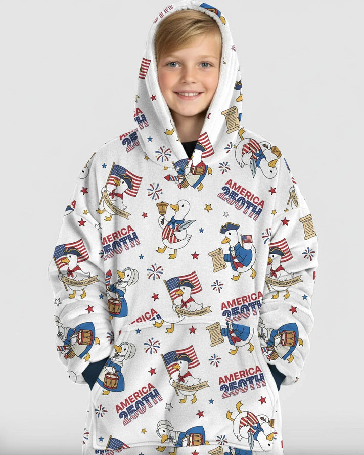 Patriotic Goose Celebrating 250 Years Wearable Bamboo Blanket Hoodie