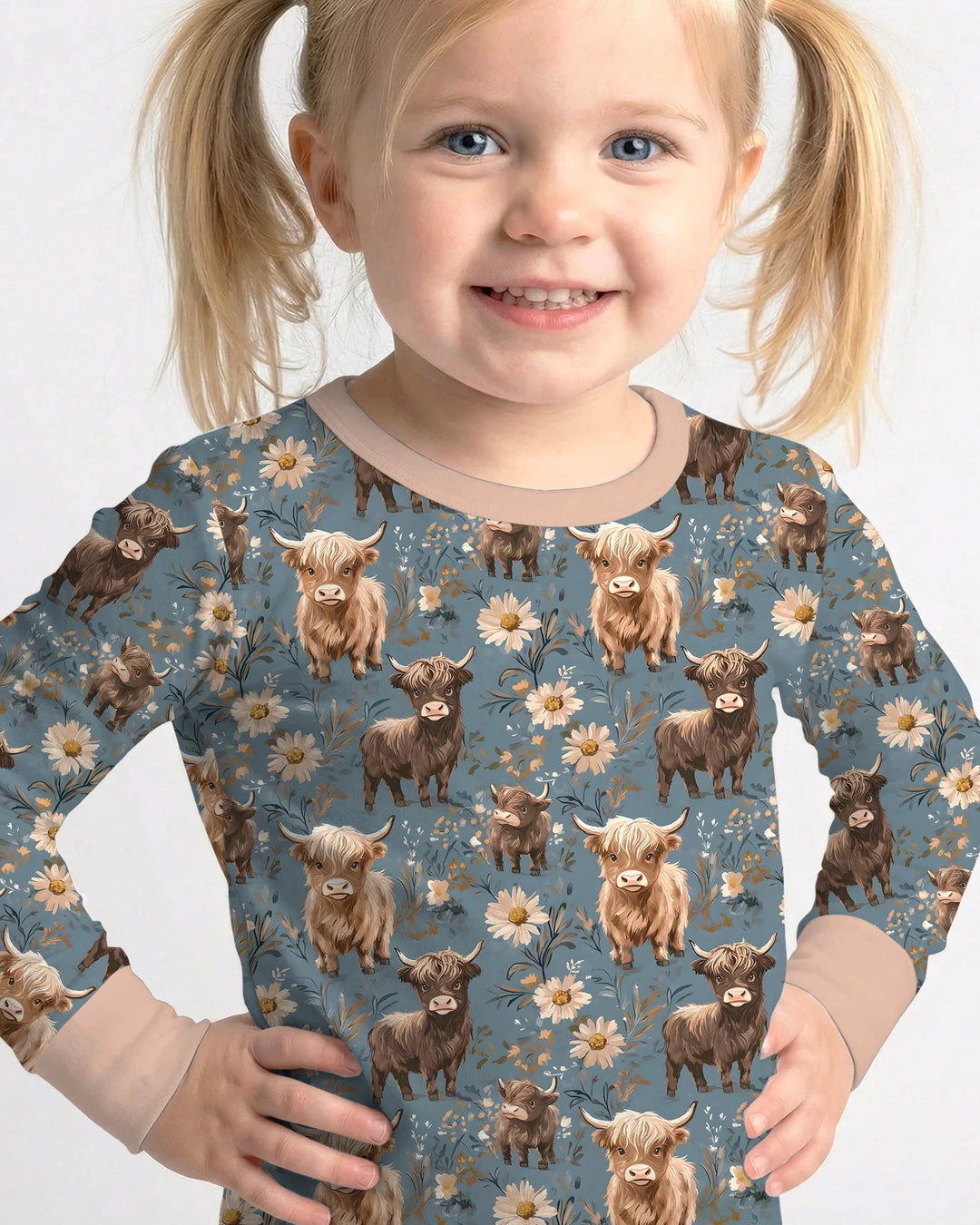 Majestic Highland Cows Family Matching Bamboo Two Piece Long Sleeve Pajama Set