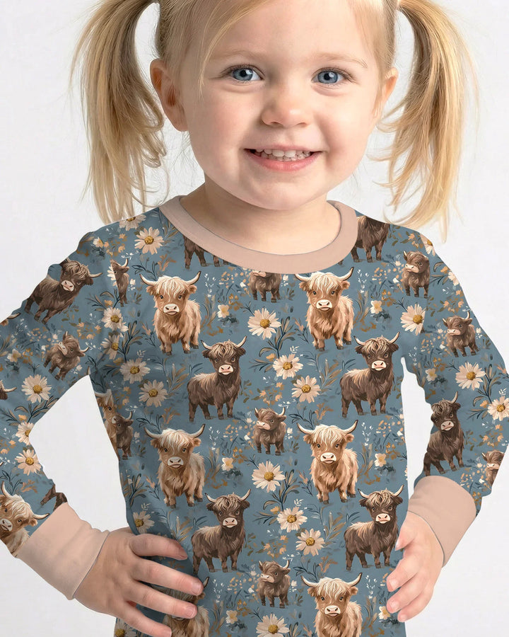 Majestic Highland Cows Family Matching Bamboo Two Piece Long Sleeve Pajama Set