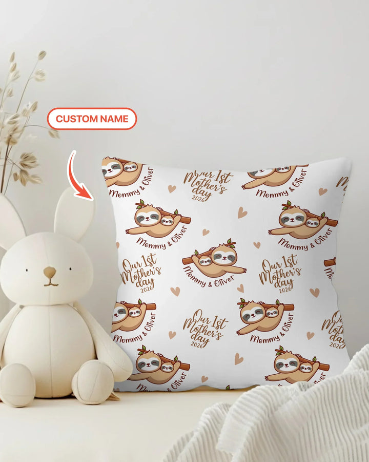 Custom Name Mama & Baby Sloth – Our First Mother’s Day 2026 Bamboo Pillow Case