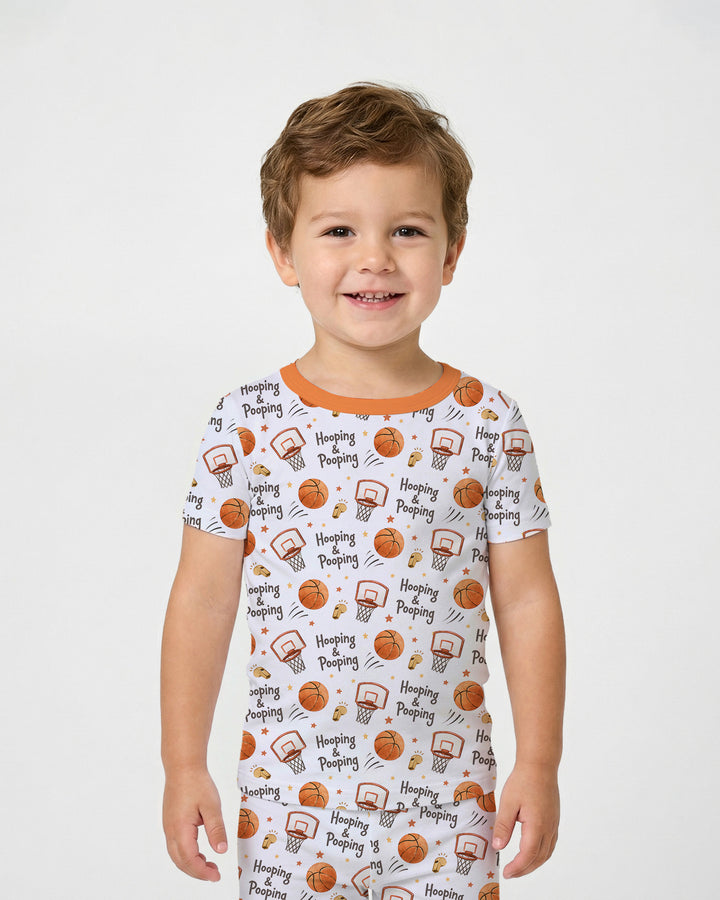 Funny Basketball Hooping & Pooping Bamboo Two Piece Short Sleeve Pajama Set