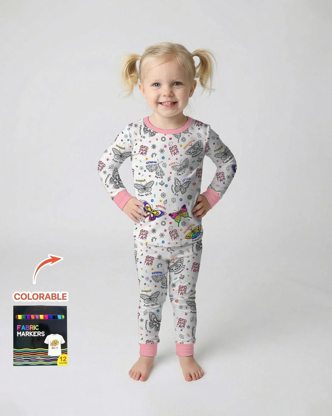 Colorable God Says I Am Butterfly Bamboo Two Piece Long Sleeve Pajama Set