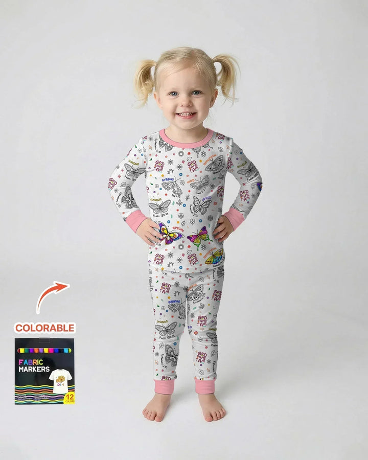 Colorable God Says I Am Butterfly Bamboo Two Piece Long Sleeve Pajama Set