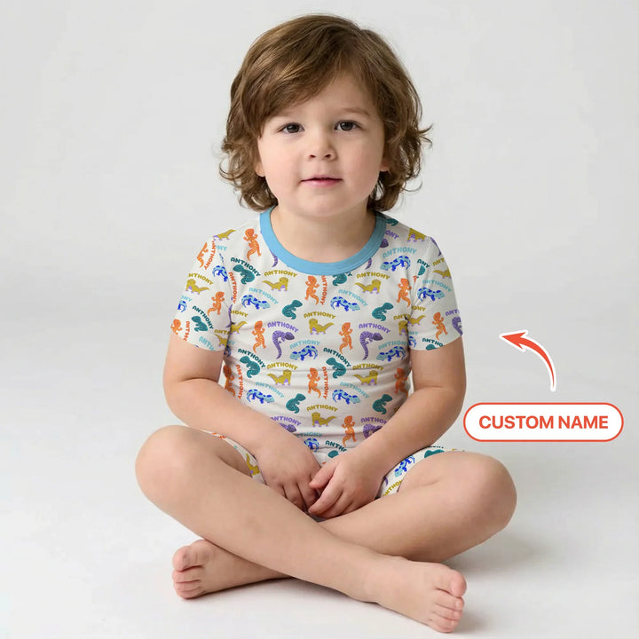 Custom Name Little Salamander Bamboo Two Piece Short Sleeve Shorts Pajama Set