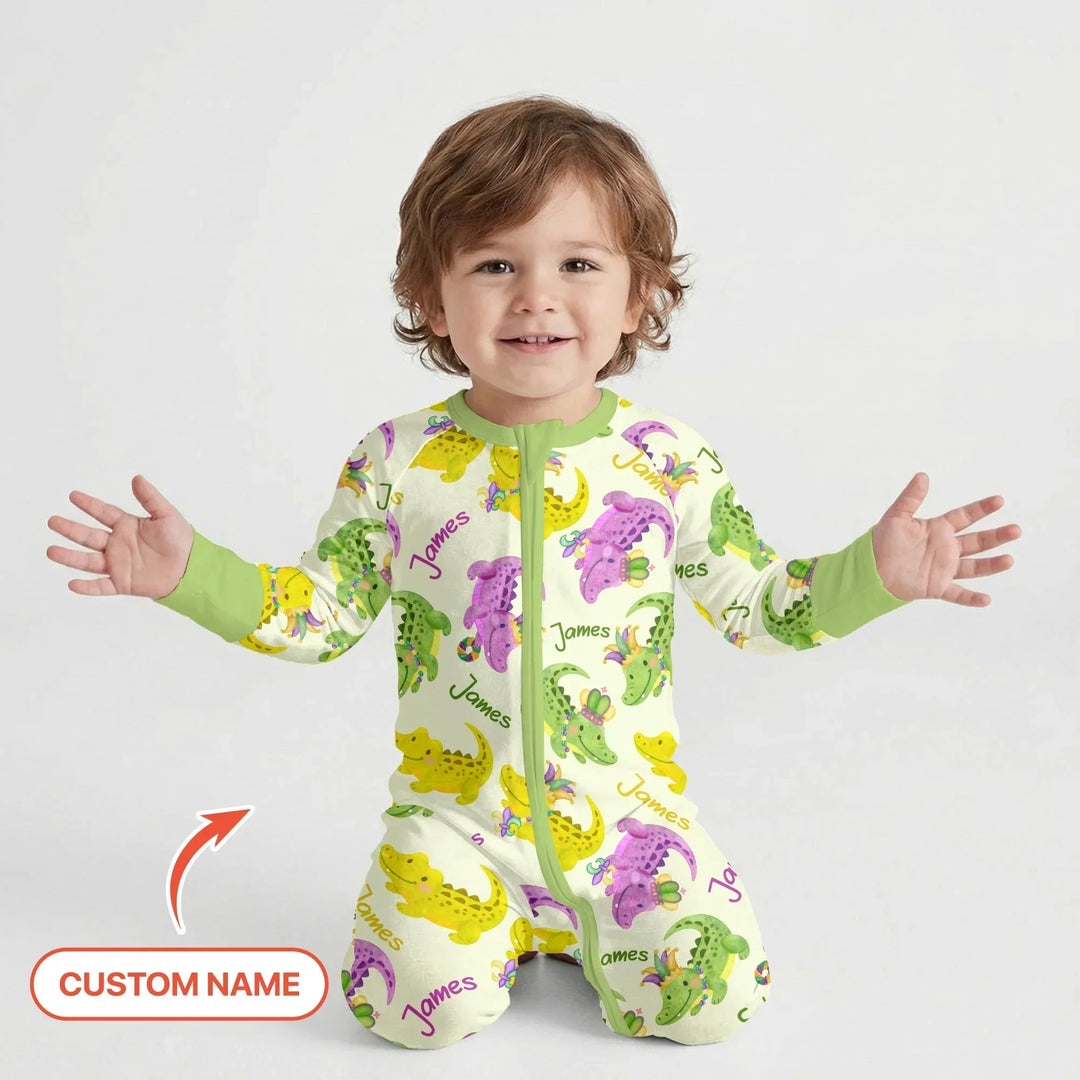 Custom Name Mardi Gras Alligator Bamboo Convertible Zippy