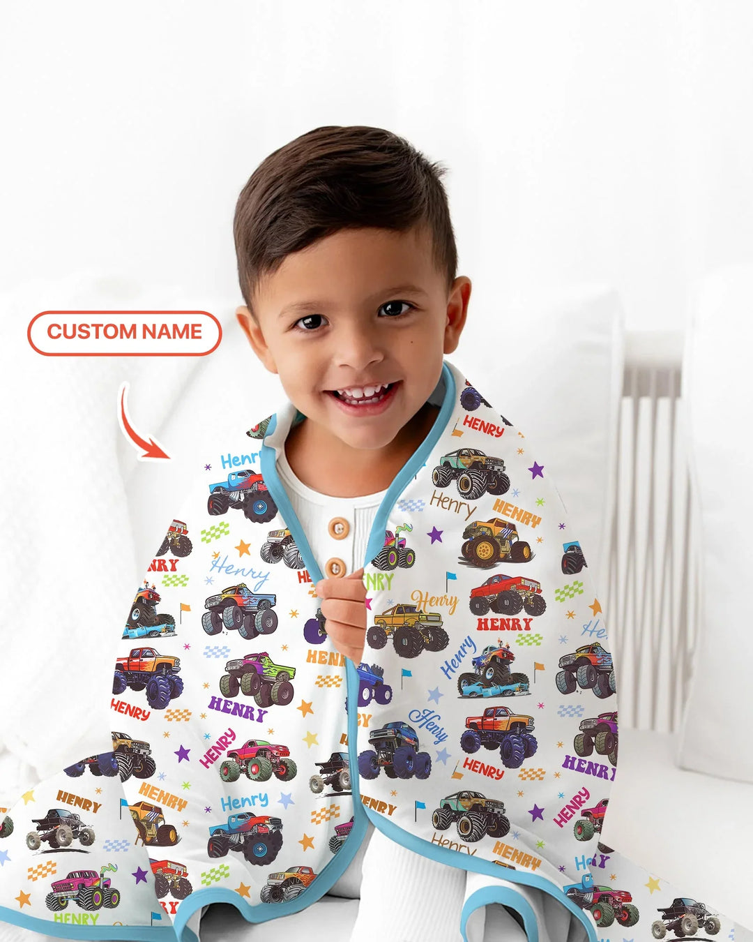 Monster Truck Custom Name Bamboo Blanket