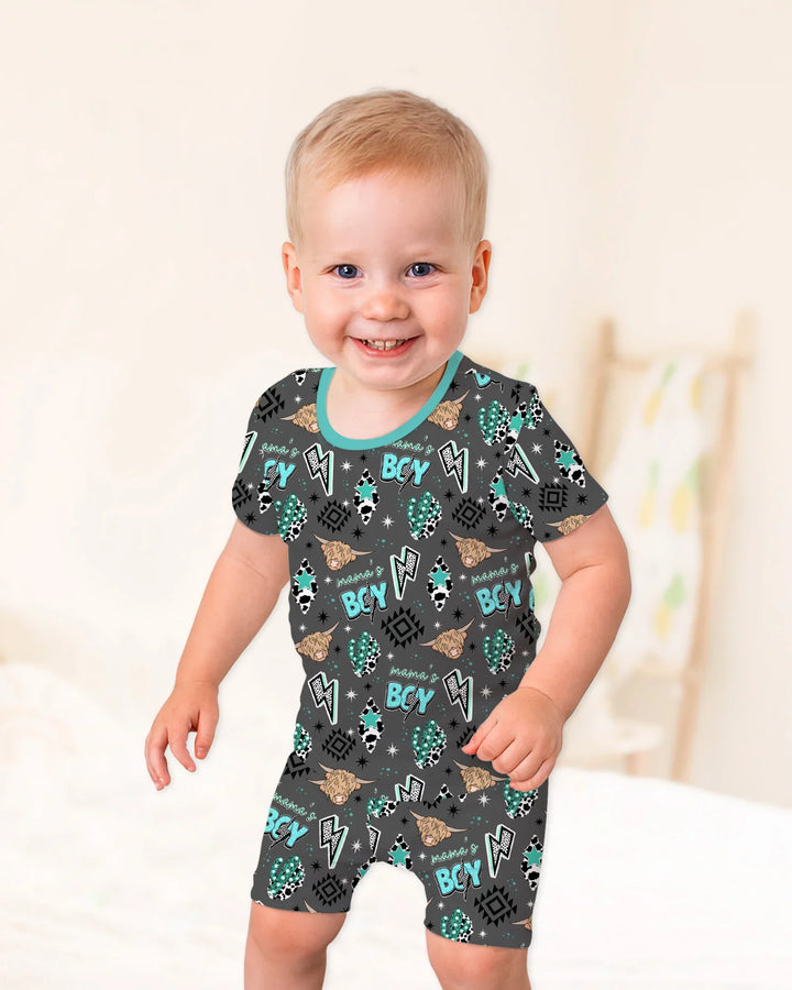 Western Mama & Me Matching  Bamboo Two Piece Short Sleeve Shorts Pajama Set