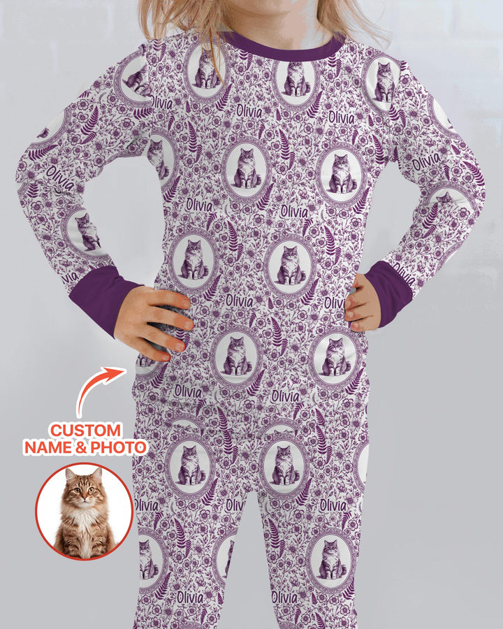 Custom Pet Photo Chinoiserie Garden Bamboo Two Piece Long Sleeve Pajama Set