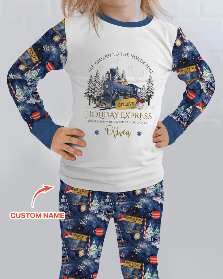 Custom Name North Pole Journey Bamboo Two Piece Long Sleeve Pajama Set