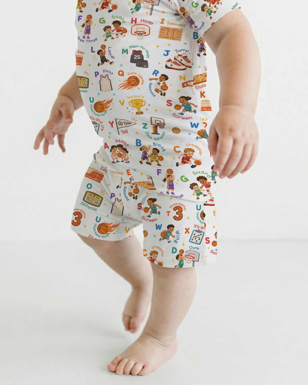 Basketball Alphabet Bamboo Two Piece Short Sleeve Shorts Pajama Set