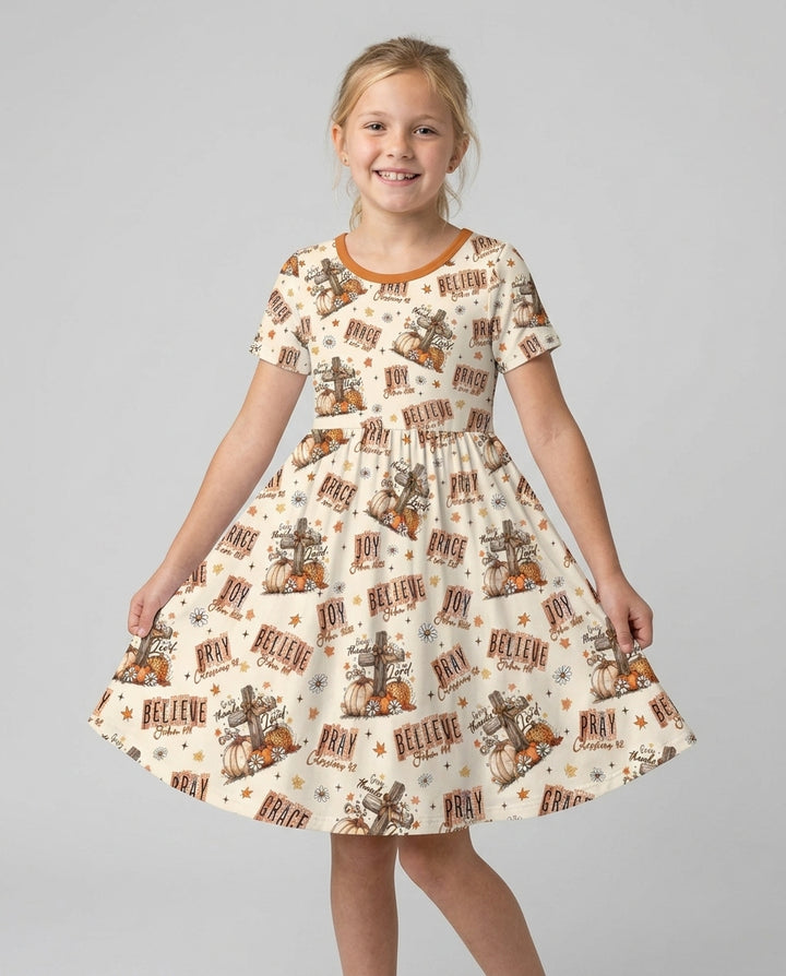Floral Fall Give Thanks To The Lord Bamboo Twirl Dress