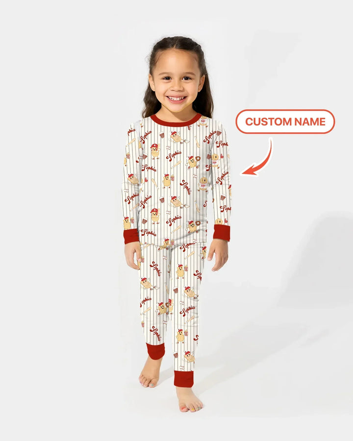 Custom Nam Retro Ballgame Bamboo Two Piece Long Sleeve Pajama Set