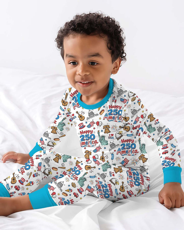 Happy 250 America I love USA Bamboo Two Piece Long Sleeve Pajama Set