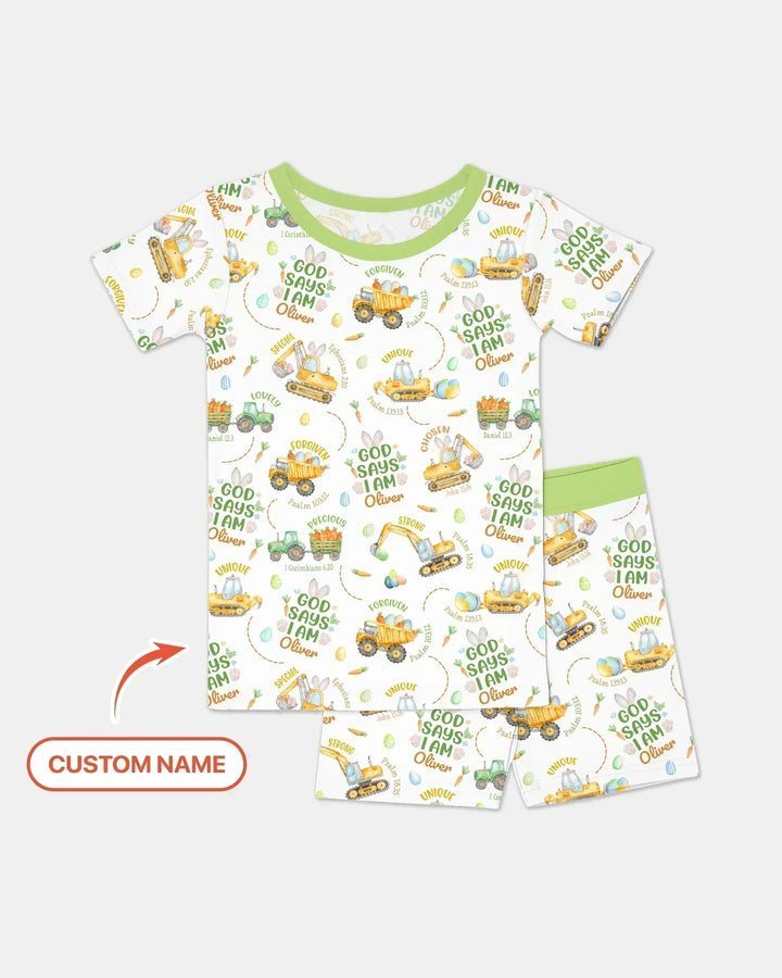 Happy Easter God Says I Am Custom Name Bamboo Two Piece Short Sleeve Shorts Pajama Set
