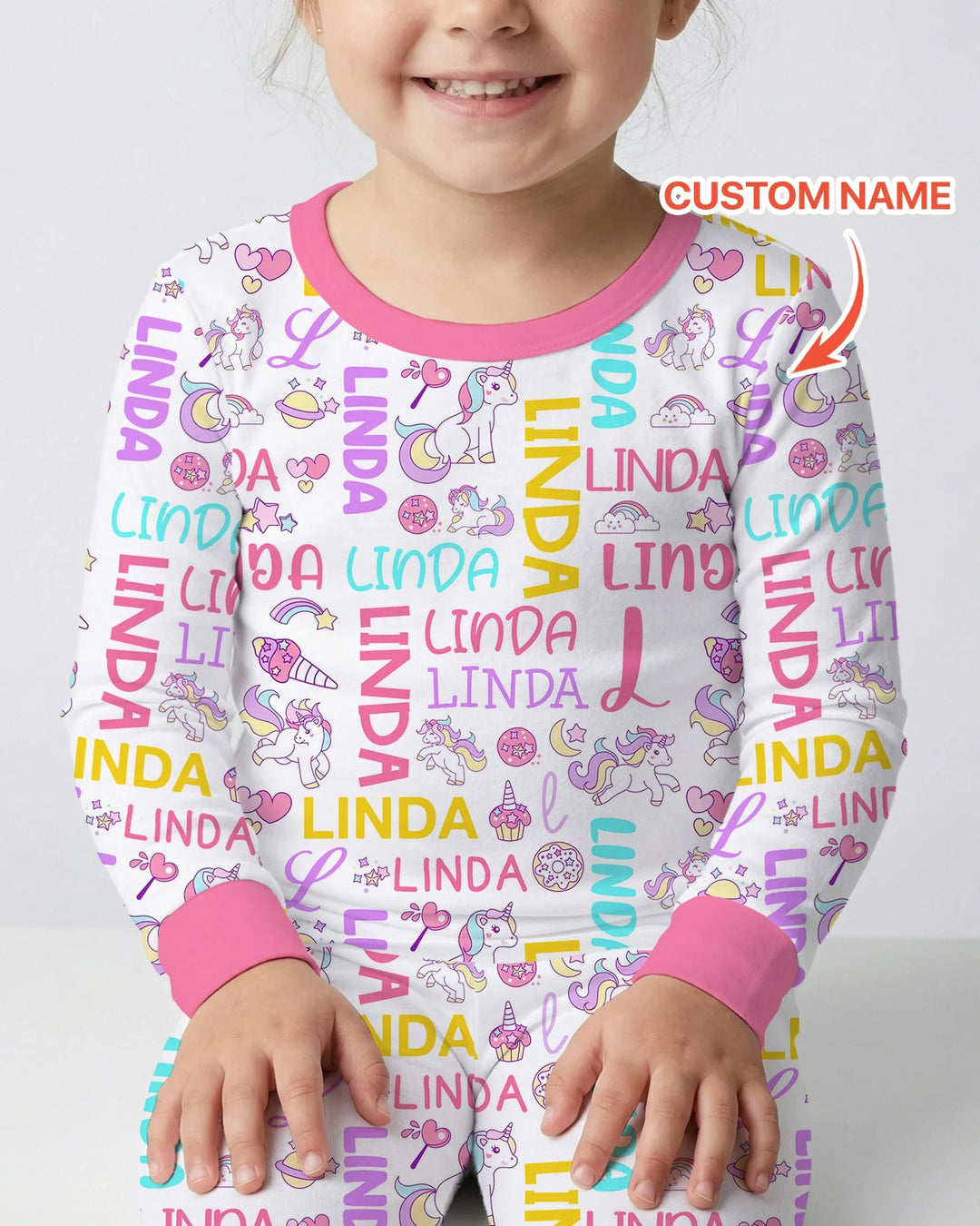 Personalized Fantasy Unicorn Word Bamboo Two Piece Long Sleeve Pajama Set