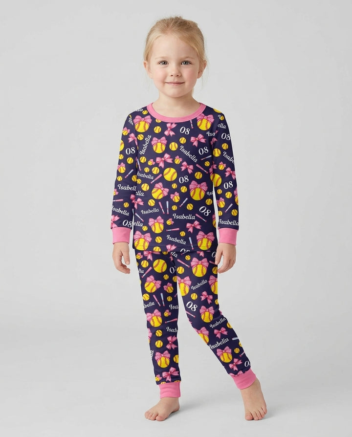 Little Softball Star Bamboo Two Piece Long Sleeve Pajama Set