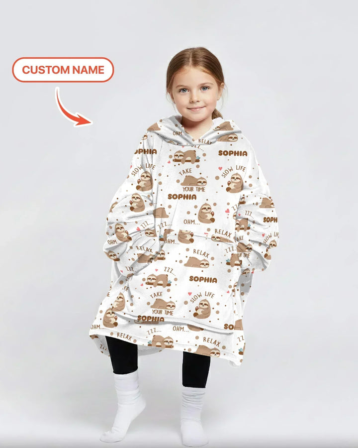 Custom Name Cute Sloth Bamboo Blanket Hoodie