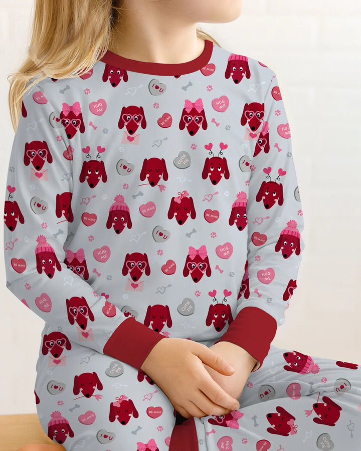 Dachshund Is My Valentine Bamboo Two Piece Long Sleeve Pajama Set