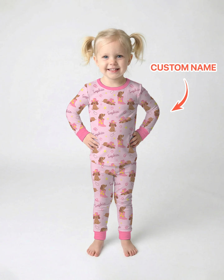 Howdy Dachshund Two Piece Long Sleeve Pajama Set