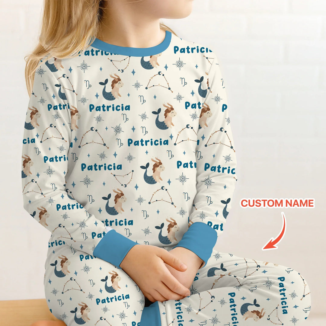 Bohemian Baby Zodiac Signs Custom Name Bamboo Two Piece Long Sleeve Pajama Set