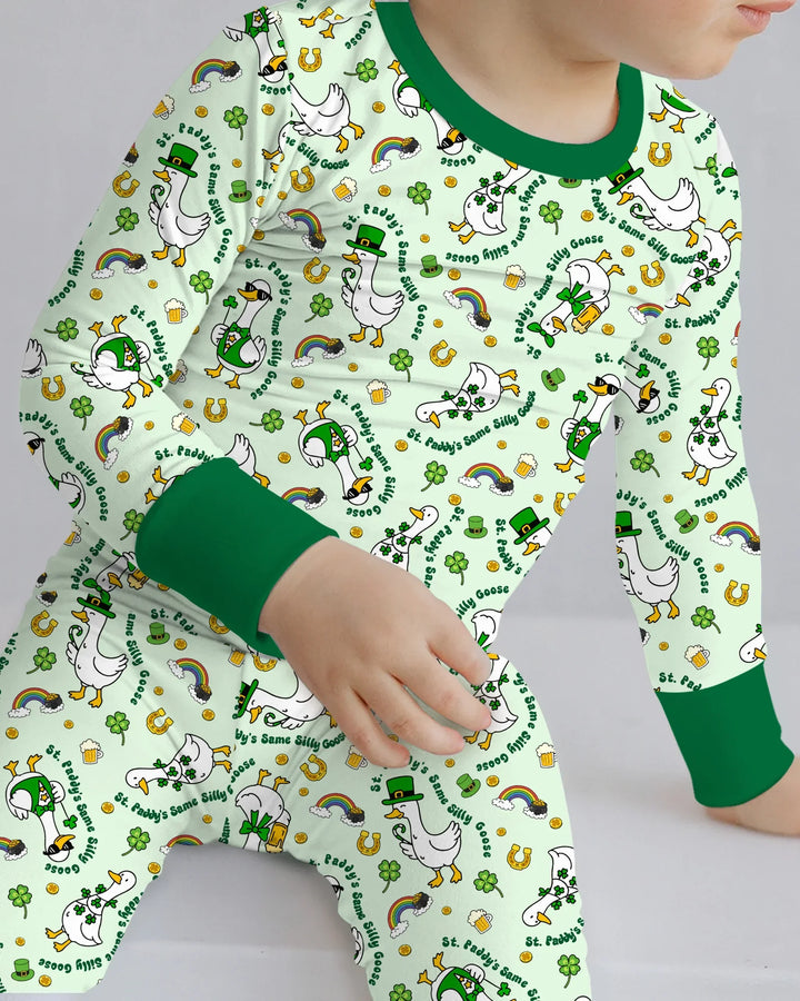 St. Patrick's Day Silly Goose Bamboo Two Piece Long Sleeve Pajama Set