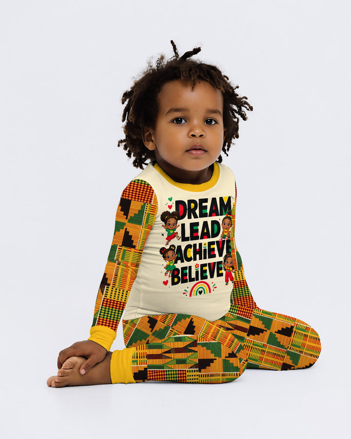 Black Girl Dream Lead Achieve Believe Bamboo Two Piece Long Sleeve Pajama Set