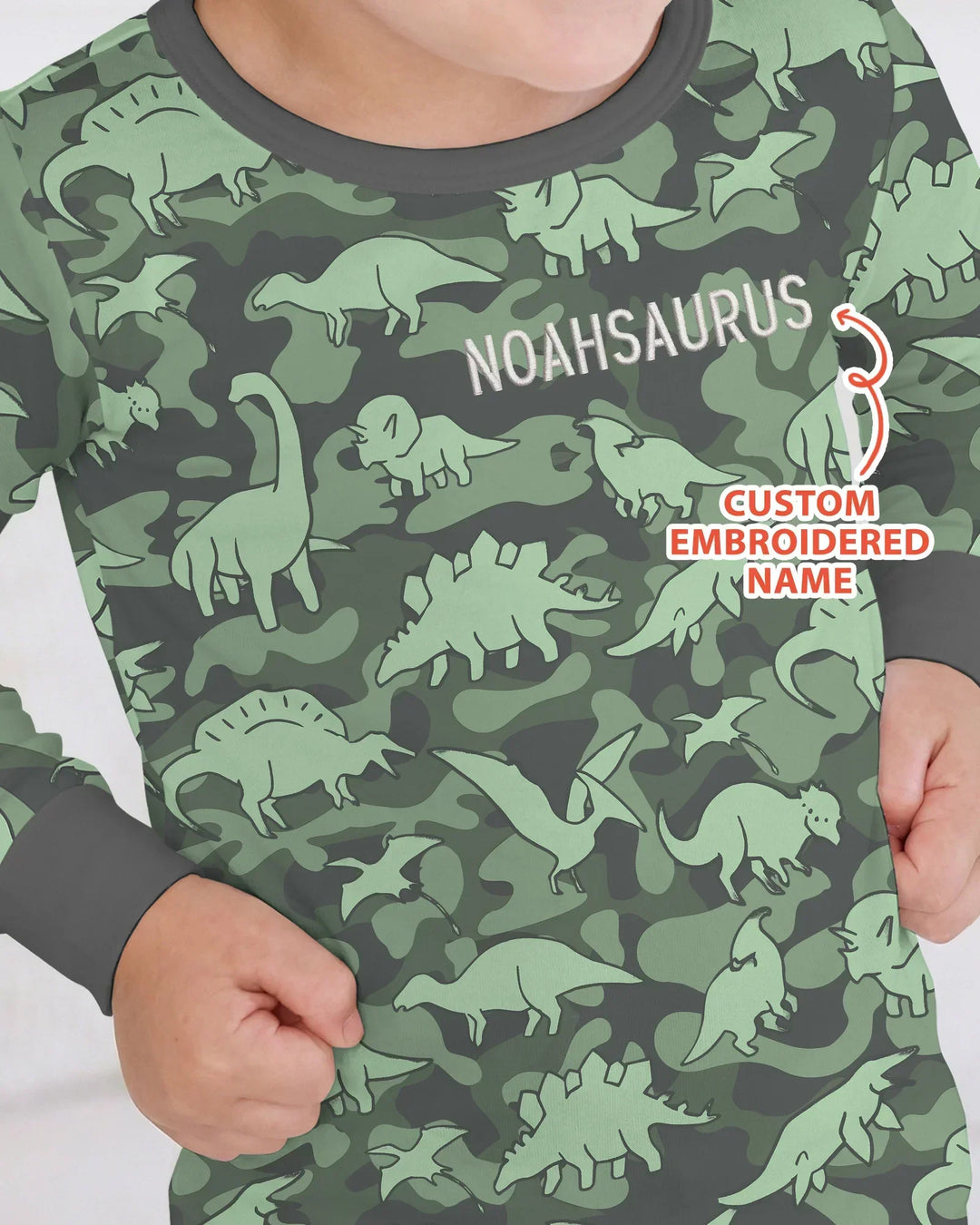Custom Name Embroidered Matching With Dadasaurus Bamboo Two Piece Long Sleeve Pajama Set