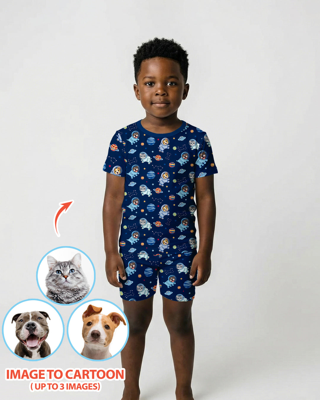 Astronaut Custom Pet Image Family Matching Bamboo Two Piece Short Sleeve Shorts Pajama Set