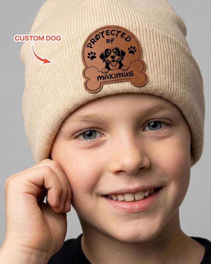 Personalized Protected By Leather Patch Beanie