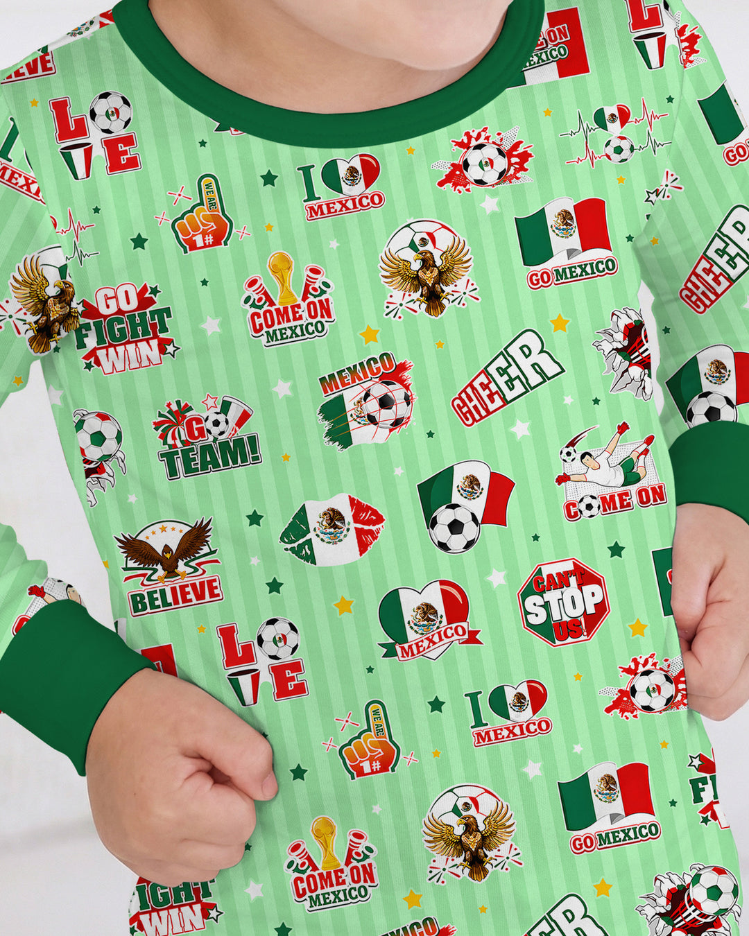 Soccer Game Day Go Team Mexico Family Matching Bamboo Two Piece Long Sleeve Pajama Set