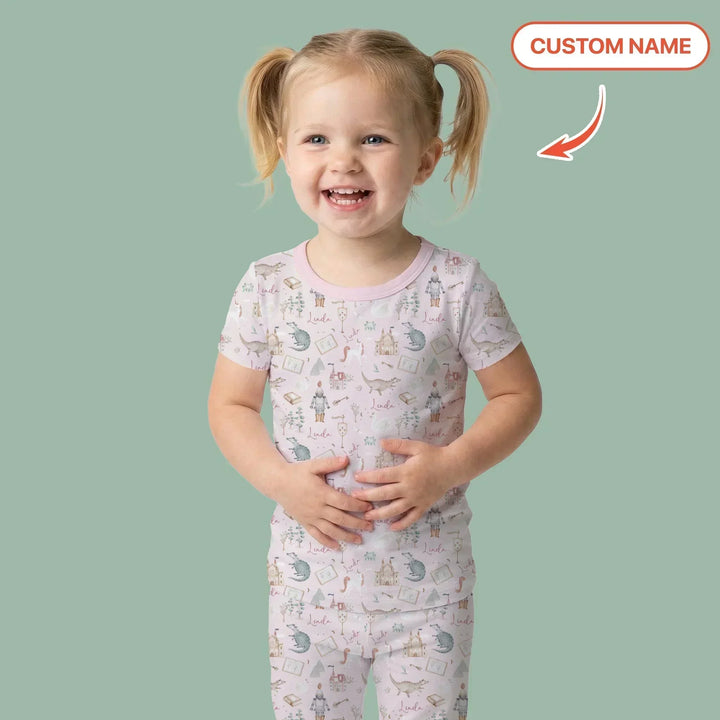 Adventure Dreams Custom Name Bamboo Two Piece Short Sleeve Pajama Set