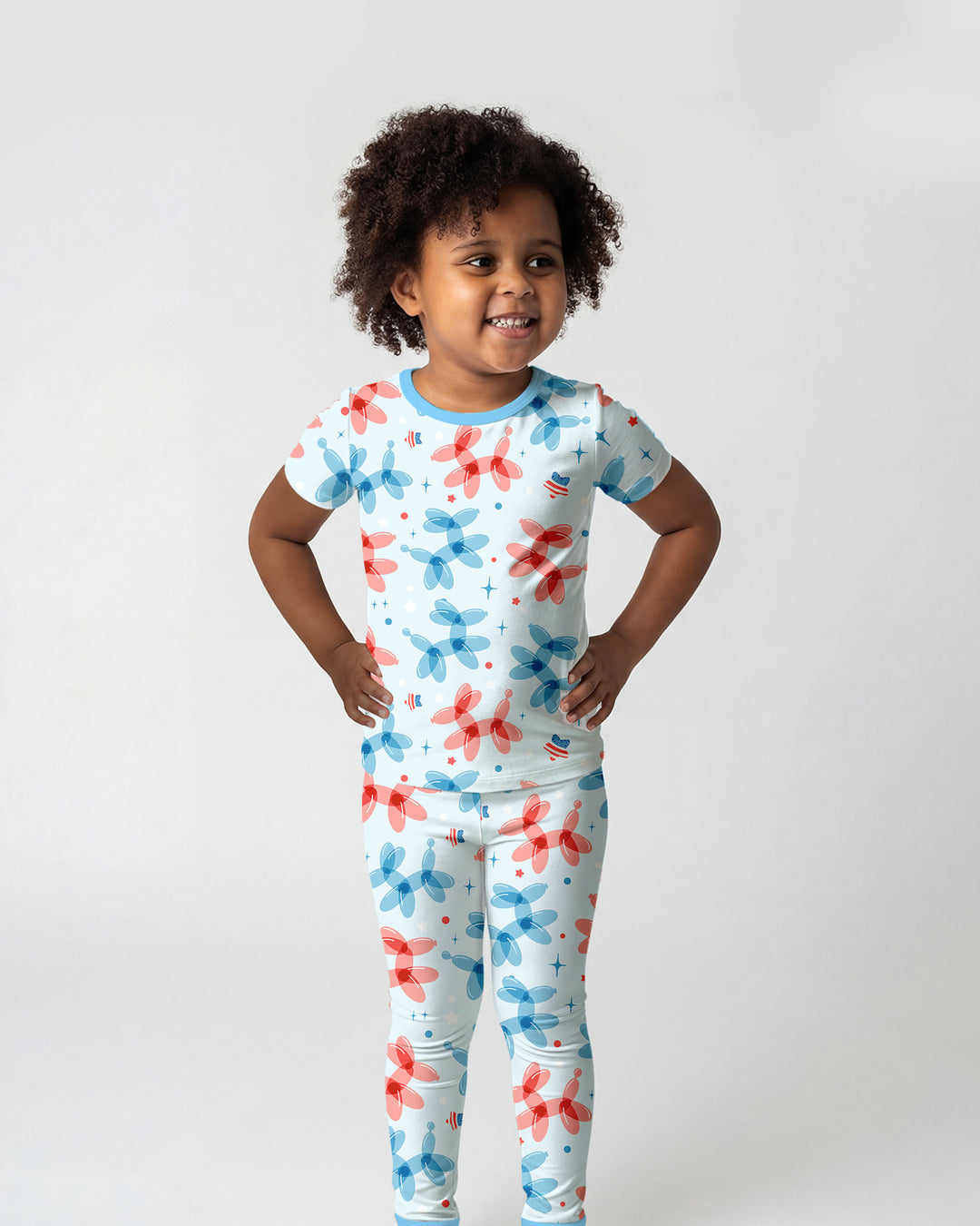 American Balloon Dog Party Bamboo Two Piece Short Sleeve Pajama Set
