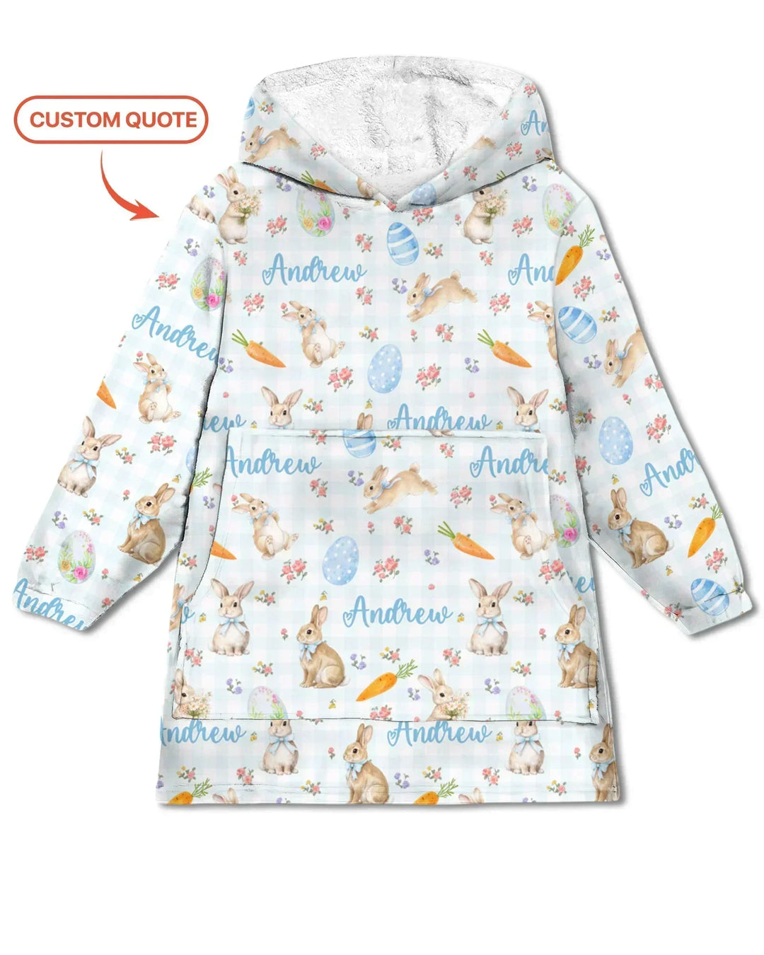 Custom Name Bunny Garden Bamboo Blanket Hoodie