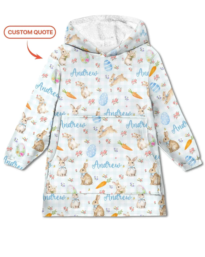 Custom Name Bunny Garden Bamboo Blanket Hoodie
