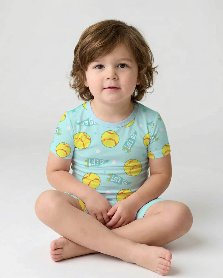 Softball Lovers Bamboo Two Piece Short Sleeve Shorts Pajama Set
