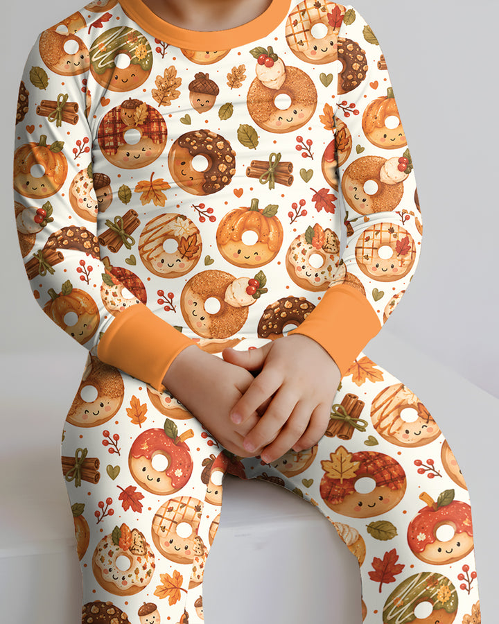 Cute Fall Donut Bamboo Two Piece Long Sleeve Pajama Set
