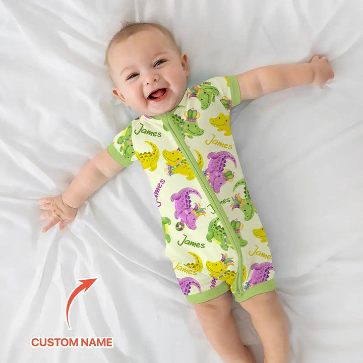 Custom Name Mardi Gras Alligator Bamboo Shorty Zippy